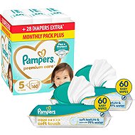 PAMPERS Premium Care vel. 5 (160 ks) + PAMPERS Aqua Soft Touch 120 ks (2× 60 ks) - Disposable Nappies