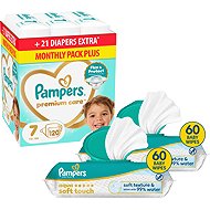 PAMPERS Premium Care vel. 7 (120 ks) + PAMPERS Aqua Soft Touch 120 ks (2× 60 ks) - Disposable Nappies