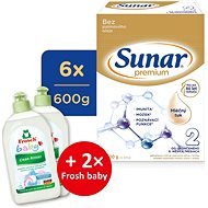 Sunar Premium 2 Dojčenské mlieko 6× 600 g + 2× FROSCH Baby Hypoalergénny umývací prostriedok 500 ml - Dojčenské mlieko