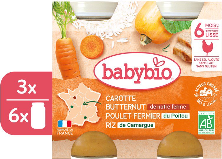 BABYBIO Carrots with butternut squash, chicken and rice 3× (2× 200 g) - Baby Food