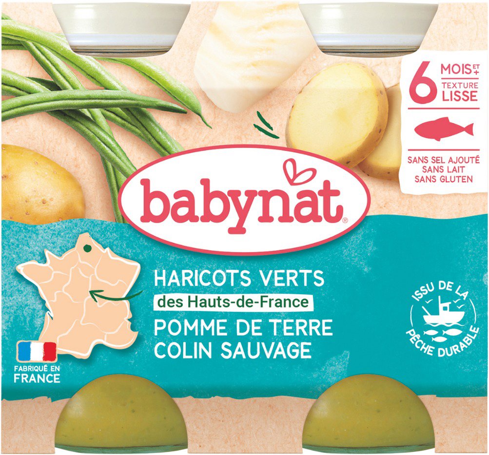 BABYNAT Potatoes and green beans with Alaskan cod 2×200 g - Baby Food