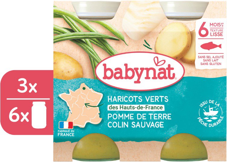 BABYNAT Potatoes and green beans with Alaskan cod 3× (2× 200 g) - Baby Food