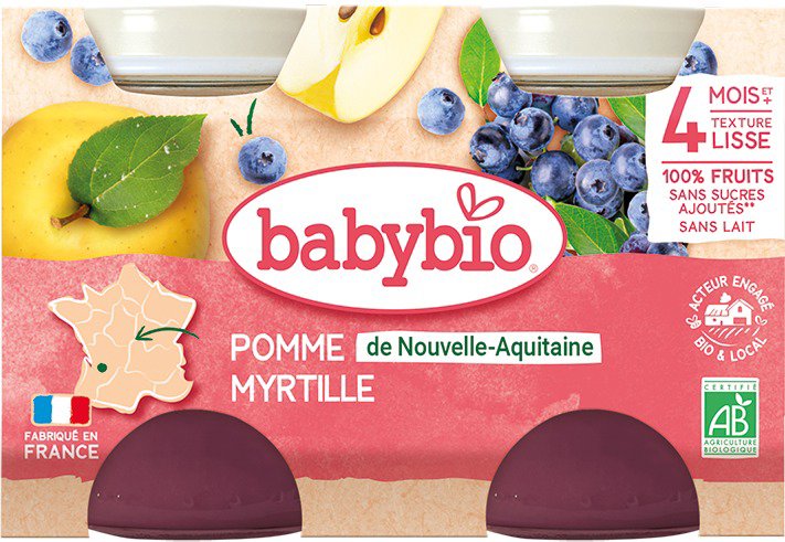 BABYBIO Apple and blueberries 2× 130 g - Baby Food
