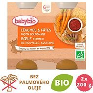 BABYBIO, Zelenina s cestovinami na bolonský spôsob, s farmárskym hovädzím mäsom, 2× 200 g - Príkrm