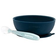 Nattou Set Dining Silicone 2 pcs Bowl and Spoon Blue without BPA - Dish Set