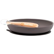 Nattou Set Dining Silicone 2 pcs Plate and Apoon purple-orange without BPA - Dish Set
