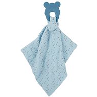 Nattou Silicone Teether without BPA with Cotton Blanket 28 × 28cm Blue - Baby Teether
