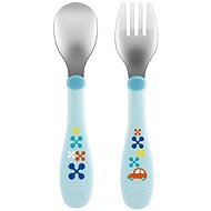 Chicco Spoon and Fork Stainless-steel (18m+) - Blue - Children's Cutlery