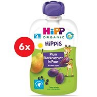 HiPP BIO 100 % ovocie Hruška – Čierna ríbezľa – Slivka 6× 100 g - Kapsička pre deti
