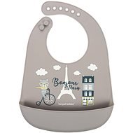 Canpol Babies podbradník silikónový s vreckom Bonjour Paris, béžový - Podbradník
