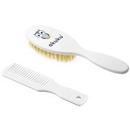 AKUKU brush and comb with natural hair owl, white - Children's comb