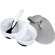AKUKU two-chamber bowl with spoon, white-grey - Children's Dining Set