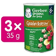 GERBER Organic raspberry and banana puffs 3× 25g - Crisps for Kids