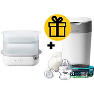 Tommee Tippee Advanced Electric Steam Steriliser + Sangenic Twist & Click Nappy Bin - Steriliser