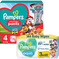 PAMPERS Active Baby Pants Paw Patrol size 4 (72 pcs) + Harmonie Aqua Paw Patrol wipes 3×48 pcs - Nappies