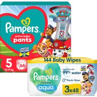 PAMPERS Active Baby Pants Paw Patrol size 5 (66 pcs) + Harmonie Aqua Paw Patrol wipes 3×48 pcs - Nappies