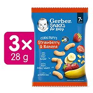 GERBER Snacks kukuřičné křupky jahoda a banán 3× 28 g - Crisps for Kids