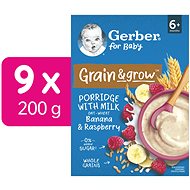 GERBER mléčná kaše pšenično-ovesná banán a malina 9× 200 g - Milk Porridge