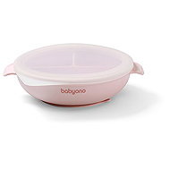 BabyOno silicone plate with suction cup and lid pink - Children's Plate