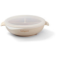 BabyOno silicone plate with suction cup and lid beige - Children's Plate