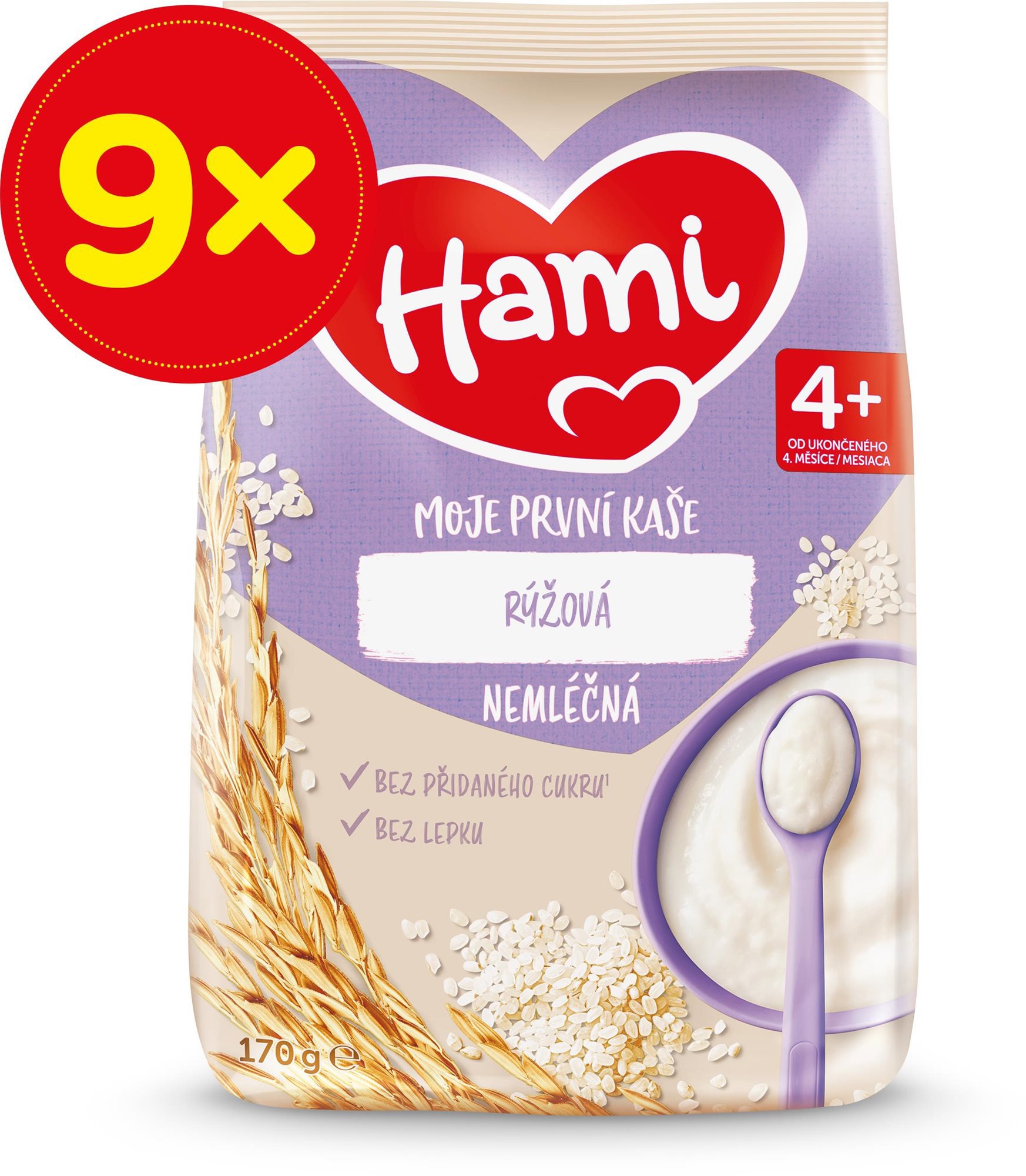 Hami Moje první kaše nemléčná rýžová 4+, 9× 170 g - Nemléčná kaše