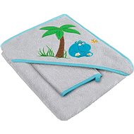 Akuku Children's bath towel with hood and hood gray-turquoise with hippo - Children's Bath Towel