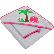 Akuku Children's bath towel with a washcloth and a gray-pink hood with a hippopotamus - Children's Bath Towel