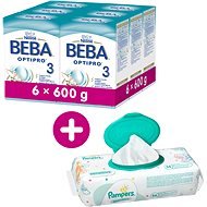 BEBA OPTIPRO 3  (6× 600 g) + 3× Vlhčené obrúsky Pampers Sensitive - Dojčenské mlieko