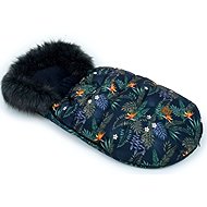 Mamo Tato Lux winter fuzzy with fur, Tropic Flowers, 50 × 100 cm, black - Stroller Footmuff