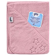 XKKO Organic BIO cotton terry hooded towel 90 × 90 Baby Pink Stars - Children's Bath Towel