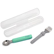 Melii Children's fork and spoon with sleeve grey/mint - Children's Cutlery