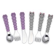 Melii Cutlery Cat and Bulldog purple/grey 6 pcs - Children's Cutlery