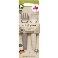 Nip Green Line Cutlery Grey/Brown - Children's Cutlery