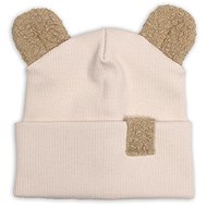 Baby Nellys Two-layer ribbed cap with ears boucle teddy bear - beige, 80/86 - Children's Hat