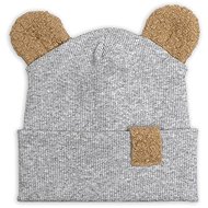 Baby Nellys Two-layer ribbed cap with ears boucle teddy bear - grey melier, 56/62 - Children's Hat
