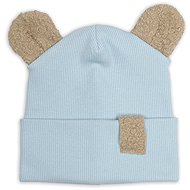 Baby Nellys Two-layer ribbed cap with ears boucle teddy bear - blue, 80/86 - Children's Hat