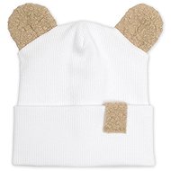Baby Nellys Two-layer ribbed cap with ears boucle teddy bear - white, 56/62 - Children's Hat