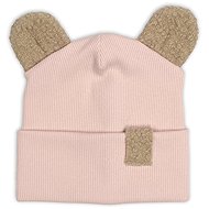 Baby Nellys Two-layer ribbed cap with ears boucle teddy bear - pink, 68/74 - Children's Hat