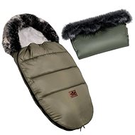 Baby Nellys FLUFFY Winter Fuzzy with fur + free sleeve, 50 × 100 cm, olive - Stroller Footmuff
