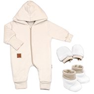 Baby Nellys Cotton overalls with hood, gloves, booties, 3D Nature set, beige, size 5 - Clothes Set