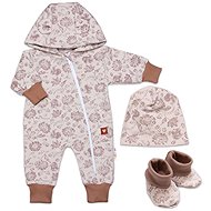 Baby Nellys Growing Jumpsuit, cap and booties, 3D, cotton, Garden, beige/brown, size 62/68 - Baby Clothing Set