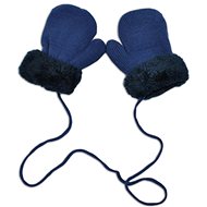 YO! Winter baby gloves with fur - with drawstring YO, jeans/garnet fur, 98/104 - Baby Gloves
