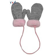 YO! Winter baby gloves with fur - with drawstring YO, grey/pink fur, 98/104 - Baby Gloves