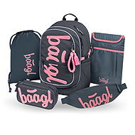 BAAGL SET 5 Core Logo pink: backpack, pencil case, bag, kidney bag, GRS notebook sleeve - School Set