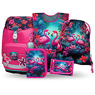 BAAGL SET 5 Airy Plus Flamingo: backpack, pencil case, bag, apron, wallet - School Set