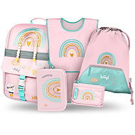 BAAGL SET 5 Zippy Duha růžový: aktovka, penál, sáček, zástěra, peněženka - School Set