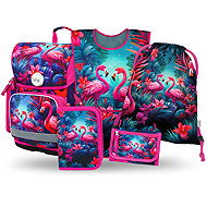 BAAGL SET 5 Ergo Plameňáci: aktovka, penál, sáček, zástěra, peněženka - School Set