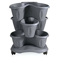 BAMA Flower pot Trifoglio, set of 3 + bowl with wheels, grey - Flower Pot