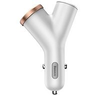 Baseus Y-type Dual USB + Cigarette Lighter Extended, White - Car Charger