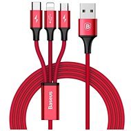 Baseus Rapid Series nabíjací/dátový kábel 3 v 1 USB (Micro USB + Lightning + USB-C) 3 A 1,2 m, červený - Dátový kábel